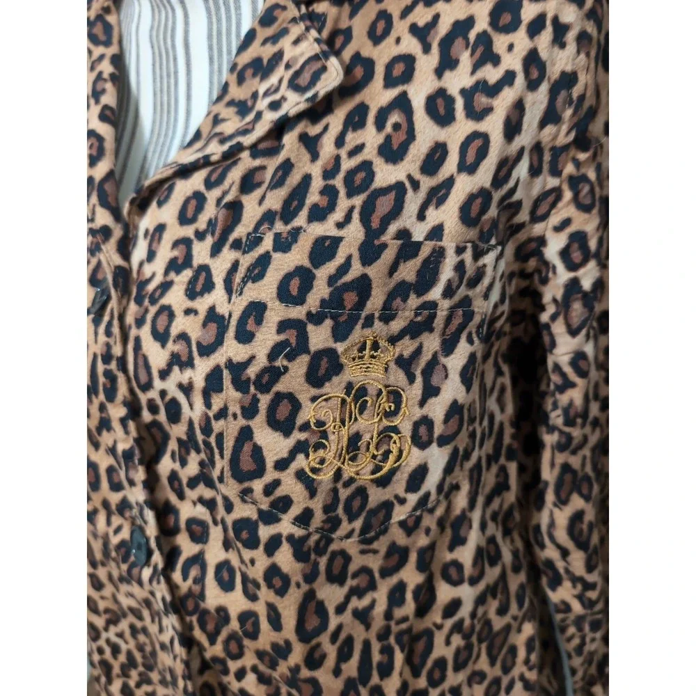 Lauren Ralph Lauren Womens Medium Leopard Print Monogram Pajama‎ Set